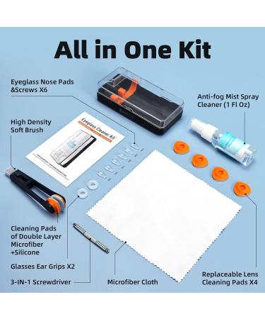 Glasses Cleaning Kit - Anti Fog Wipes & Lens Cleaner Spray with Microfiber Cloth | Eye Glass Repair Kit with Screws & Screwdriver | Portable Eyeglass Cleaner Tool - Light Black - Buy Online on GoSupps.com