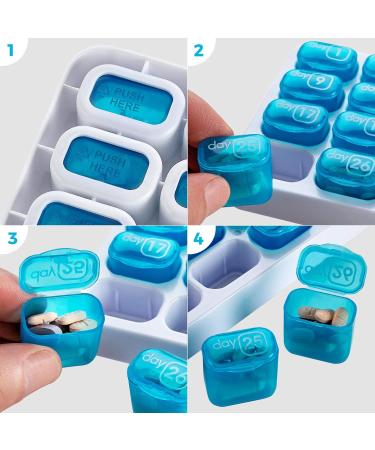 Monthly Pill Organizer - Pack of 2 | 31 Day Medication Holder with Removable Pods | Portable Pill Case for Daily Vitamins & Travel - Blue - Buy Online on GoSupps.com