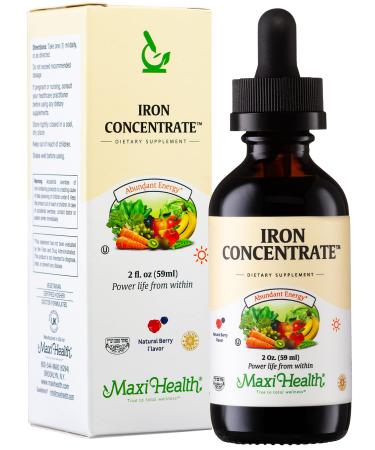 Maxi-Health Iron Supplement 15mg Per ML  Increase Energy and Blood Levels Without Nausea or Constipation  Liquid Iron Drops For Men, Women, And Kids  2 oz.  Kosher Vitamin