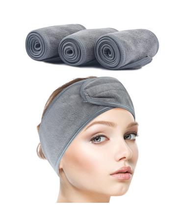 SINLAND Spa Headband for Women 3 Counts Ultra Soft Adjustable Makeup Hair Band with Magic Tape  Terry Cloth Stretch Head Wrap for Face Washing  Bath  Shower  Facial Mask  Yoga 3 Count (Pack of 1) grey - Buy Online on GoSupps.com