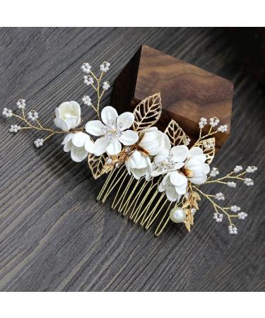 Minkissy White Wedding Hair Comb - Pearl Crystal Bridal Hair Accessory for Bridesmaid - Rhinestone Flower Clip Pin - Buy Online on GoSupps.com