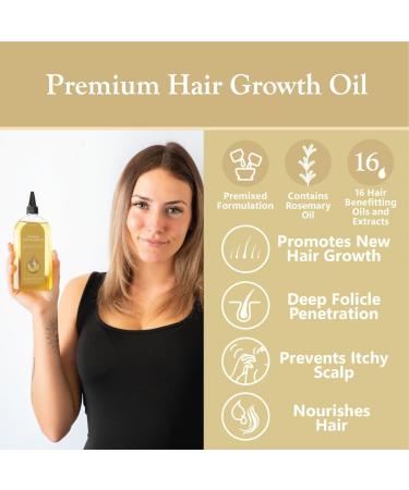 Premium Hair Growth Oil XL 170ml - Rosemary Biotin Jojoba Castor Coffee Almond Argan Baobab Peppermint Ginger & Tea Tree Oil - Hair Growth & Thickening & Loss Prevention - UK Based Brand 170ml Hair Oil - Buy Online on GoSupps.com