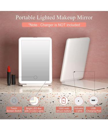 HUOJUCUN Shanker LED Travel Makeup Mirror with Light, Foldable & Portable Lighted Makeup Mirror with Small Magnifying Mirror - Pink - Buy Online on GoSupps.com