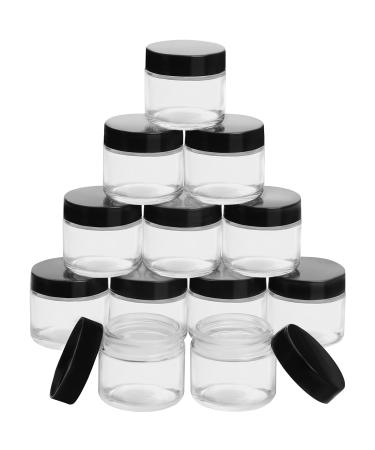 Belle vous round glass tance with a black screw lid made of plastic (12 pcs) - 60ml cream creme cremation empty - ointment puts glass for traveling for cream lotion ointment makeup and ethereal oils