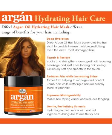 Difeel Argan Hydrating Hair Mask 12 oz - Deep Conditioner for Dry & Damaged Hair | Intense Hydration & Repair - Buy Online on GoSupps.com