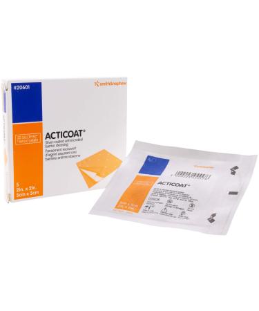 Acticoat 3 Day Burn Dressing with Silver Coated Antimicrobial Barrier 2x2 Inches 5 box