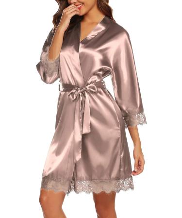 BESDEL Women's Silk Satin V-Neck Kimono Robe - XXL Taupe - Buy Online on GoSupps.com