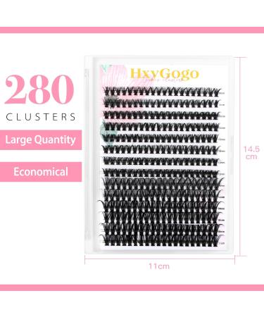 HxyGogo Wispy Cluster Lash Extensions 280Pcs - DIY Individual D Curl Lashes for Natural Fluffy Look 8-16MM - Reusable and Easy to Apply at Home - Buy Online on GoSupps.com