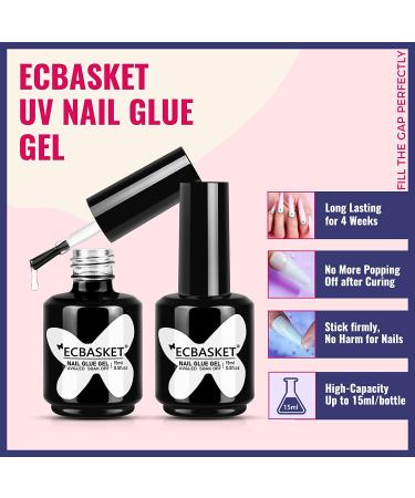 ECBASKET Nail Gel Glue & Tips Kit - 15ML 4-in-1 Gel, 500Pcs Almond Nail Tips, Mini Lamp & DIY Tools - Buy Online on GoSupps.com