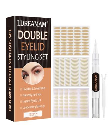 LDREAMAM 480 PCS Eyelid Tape Invisible Lifter Strips with Droopy Lift Cream Sticker Instant for Uneven Monolids Big Eye Tools Fork Rods & Tweezers