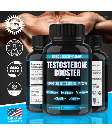 Dr. Emy's Testosterone Booster - 2 Pack Tongkat Ali & Fadogia Agrestis Nitric Oxide & Ashwagandha Supplement for Men - L Arginine Citrulline Fenugreek & Turkesterone (120 Capsules - Buy Online on GoSupps.com