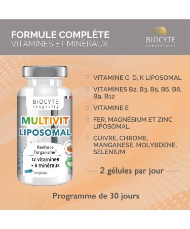 BIOCYTE Liposomal Multivitamins - Immune System Supplement - Vitamins Iron Zinc Copper Chromium - 60 Capsules - 30 Day Program - Buy Online on GoSupps.com