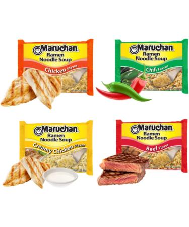 Ja Cor Instant Ramen Noodles Soup Variety Pack 4 Flavors: (5) Chicken (5) Creamy Chicken (5) Chili (5) Beef Noodle Flavor 3 oz Bundle with (1) Set of Reusable Chopsticks(20 Individual Packs) - Buy Online on GoSupps.com