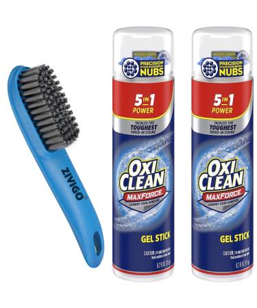 2 Oxi, Clean Max Force Gel Stick Stain Remover, 6.2 Ounce - Bundled With ZIVIGO Laundry stain brush remover (Compatible with OxiClean)