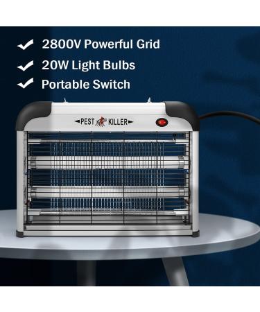 2800V Electric Bug Zapper with 20W Blue Light | Powerful Mosquito Killer for Moth, Fruit Fly, Fungus Gnat | Plug-in Pest Control Machine - Garage Bug Catcher/ Eliminator/ Trap/Shocker - Black - Buy Online on GoSupps.com