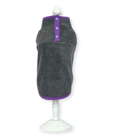 Cara Mia Dogwear Lightweight Button Neck Dog Fleece Vest Shirt Coat (L Grey/Purple) L Grey/Purple