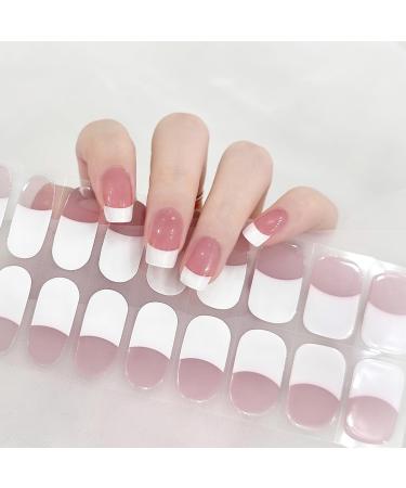 Semi Cured Gel Nail Wraps 22 Pcs Gel Nail Polish Strips for Salon-Quality Manicure Set Nail Wraps Soft Self-Adhesive Gel Nail Stickers (UV/LED Lamp Required) (Pink French)