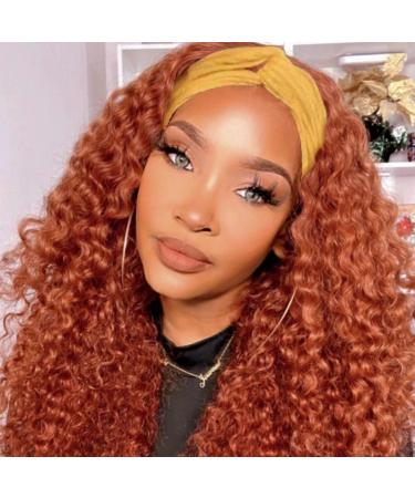 Headband Wigs for Black Women Ginger Orange Short Curly Wigs for Women No Lace Front Wig Coloful 350 Afro Curly Headband Wig Heat Resistant Fiber Hair Cosplay Wig (12inch, 350) 12 Inch 350#