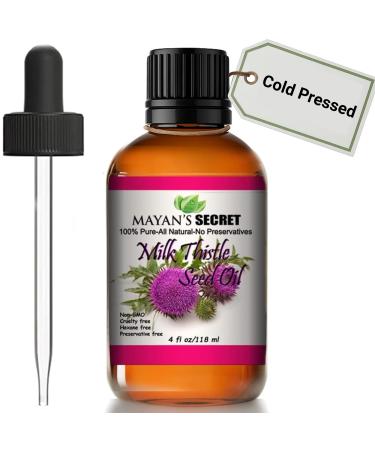 Mayan's Secret Milk Thistle Seed Oil Pure Cold Pressed Rich in Vitamin E and for Aging Skin Milk Thistle Oil 4 Fl Oz (Pack of 1)
