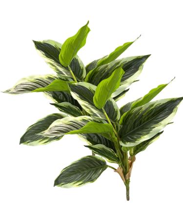 2 Bouquets Artificial Hostas 17.71in Tall Realistic Fake Dieffenbachia with 14 Leaves Low-Maintenance Indoor Aesthetic Artificial Greenery for Wedding Garden Home Office Decor Fake Plants