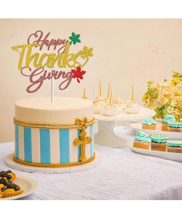 Tenhasi Red & Gold Glitter Happy Thanksgiving Cake Topper Thanksgiving Day Party Decorations Fall Harvest Maple Leaf Cake Decor - Buy Online on GoSupps.com