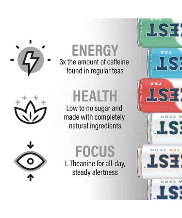 Zest Plant Powered Natural Energy Drink Variety Pack - 150mg Caffeine + 100mg L-Theanine - 12oz Can, 12 Pack - Low Sugar, 60 Calories - Healthy Coffee Substitute - Non GMO Assorted Flavors - Buy Online on GoSupps.com