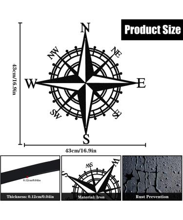 Luccyle 43cm Large Nautical Compass - Black Metal Home & Outdoor Decoration - Buy Online on GoSupps.com