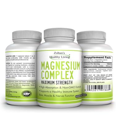 Zoltan's Healthy Living Magnesium Complex 500mg Citrate/Oxide | 60 Vegetable Capsules, High Absorption & Maximum Strength Formula | Non-GMO & Premium Quality - Buy Online on GoSupps.com