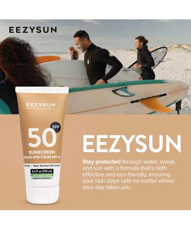 EEZYSUN Mineral SPF 50 Sunscreen | Infused with Aloe Vera | Vegan and Cruelty-Free | Hawaii 104 Reef Act Compliant | Broad Spectrum with UVA/UVB Protection | Natural & Non-Oily | 3.3 FL OZ - Buy Online on GoSupps.com