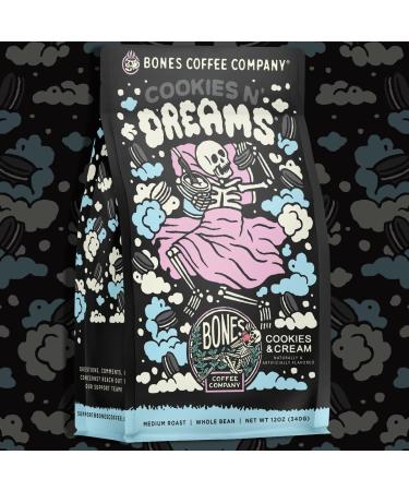 Bones Coffee Company Cookies 'N Dreams 12 oz Ground Coffee - Cookie & Creams Flavor | Medium Roast Arabica Beans | Flavored Coffee Gift - Buy Online on GoSupps.com