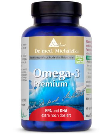 Biotikon Omega 3 Premium Original according to Dr. med. Michalzik: Omega-3 Premium contains 1000 mg of concentrated fish oil per daily dose (2 capsules) - No additives - from BIOTIKON