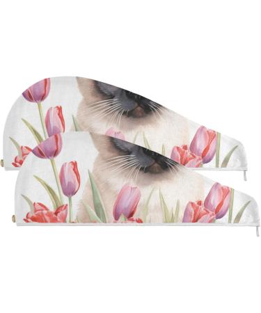 Shop Cat Pink Tulips Hair Towel 2 Pack Super Absorbent Quick Dry Hair Turbans for Women & Girls - Buy Online on GoSupps.com