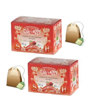Apicoltura Brezzo Sweet Herbs | Pomegranate Herbal Tea | Organic Antioxidant Infusion with Pomegranate and Rosehip - 2 x 20 Individually Filtered Tea Bags (60g)