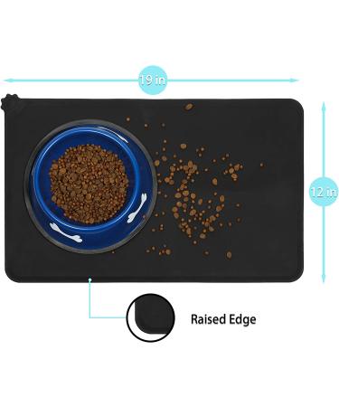 Elaikka 19x12 Large Black Silicone Pet Food Mat - Non-Slip, Waterproof & Easy to Clean - Raised Edge Cat & Dog Feeding Mat - Buy Online on GoSupps.com