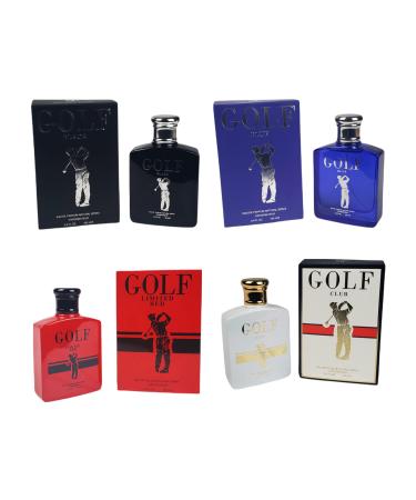 Set of 4 Golf Series Colognes - Black Blue Red & Club Fragrance for Men by Secret Plus 100 ml / Eau De Parfum Natural Spary Vaporizateur