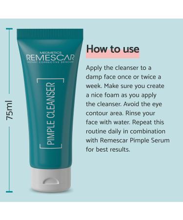 Remescar Pimple Cleanser 75ml - Deeply Purifies The Skin - Helps to Prevent and Reduce Pimples and Spots - Enzymatic Exfoliating Pimple Face Wash with Tea Tree Oil - Buy Online on GoSupps.com