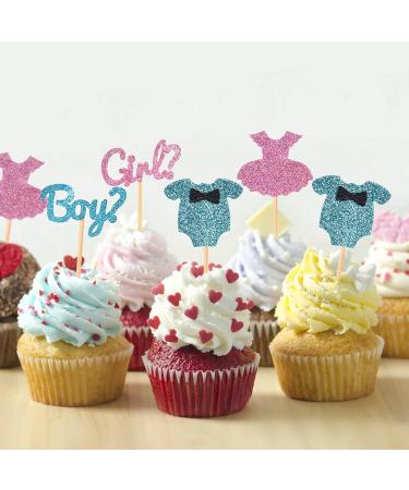 UXYOKM 24Pcs Boy or Girl Cupcake Toppers Blue Pink Glitter Gender Reveal Cupcake Picks Baby Shower Birthday Party Cake Decorations Supplies - Buy Online on GoSupps.com