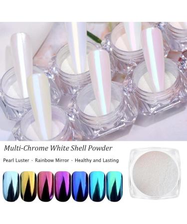 7PCS White Pearl Chrome Nail Powder Set - Metallic Mirror Glitter & Aurora Shimmer for Stunning Nail Art - Buy Online on GoSupps.com