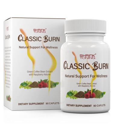 shrink Classic Burn - Pure Green Coffee Bean Extract and Raspberry Ketones with 45% Chlorogenic Acid - 90 Capsules Organic Raspberry Leaf and Green Tea Extract for Maximum Weight Management Support
