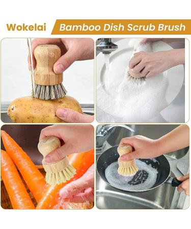 4 Pieces Bamboo Scrub Brush Eco-Friendly Kitchen Cleaning Brush Set Mini Pot Brush Natural Bamboo Dish Scrubber with Bamboo Handle for Kitchen Cleaning Dishes Pots Pans - Buy Online on GoSupps.com