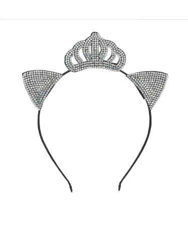 Lux Accessories Halloween Black Kitty Cat Ears Princess Crown Crystal Rhinestones Headband