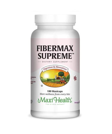 Maxi Health Fibermax Supreme - Psyllium Husk & Flax Bran - Constipation Help - 180 Capsules - Kosher
