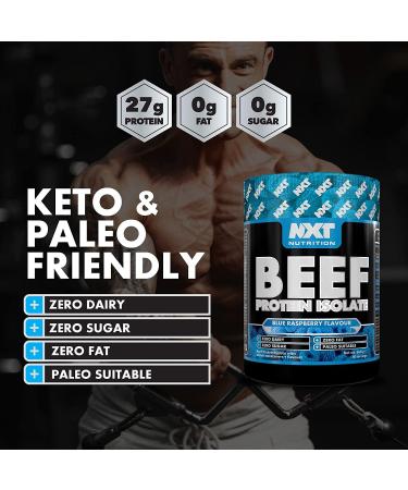 NXT Beef Protein Isolate 540g - High Protein Powder with Natural Amino Acids - Paleo Keto Friendly, Dairy and Gluten Free - Blue Raspberry Flavor - Buy Online on GoSupps.com