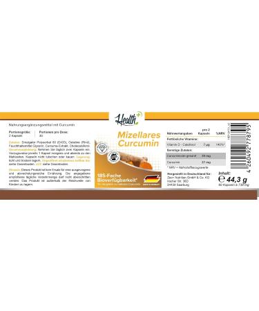 Health+ Micellar Curcumin | 60 Capsules | Turmeric Extract with High Bioavailability | Made in Germany - Boost Your Wellness! - Buy Online on GoSupps.com