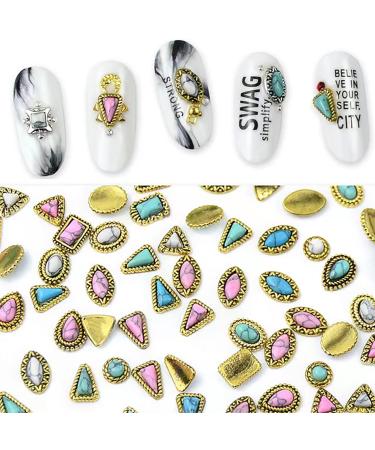 50PCS Turquoise Nail Charms 3D Nail Art Supplies Nail Accessories Nail Decoration Retro Nail Charms for Manicure Craft DIY