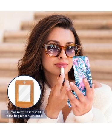 Stylish Leather Lipstick Case & Organizer with Mirror | Mini Lip Gloss Holder - Watercolor Fruit Pink Pineapple - Buy Online on GoSupps.com