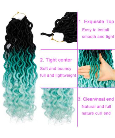 Ouyafei 20 Wavy Faux Locs Braids Crochet Hair 5-Pack - Ombre Green Goddess Locs Synthetic Extensions | 1B/Green/Light Green - 500g Lot - Buy Online on GoSupps.com