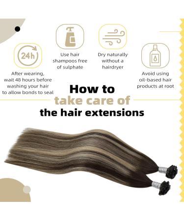 UGEAT Flat Tip Hair Extensions - Remy 100% Brazilian Keratin Bond Dark Brown to Blonde 16 Inch - Ideal for Fusion Applications - Buy Online on GoSupps.com