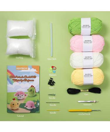 RQWZBCHX 4 Animal Crochet Kit for Beginners - Chicken, Whale, Sheep, Dinosaur - Video Instructions, Yarns, Hooks & Accessories - Buy Online on GoSupps.com