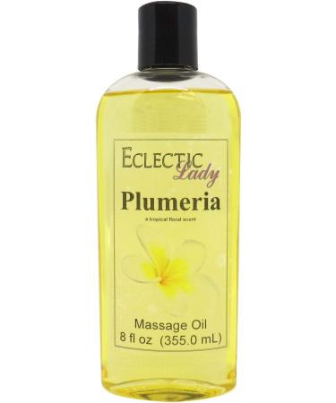 Plumeria Massage Oil 8 oz With Sweet Almond Oil and Jojoba Oil Preservative Free Perfect for Aromatherapy and Relaxation 8 Ounce